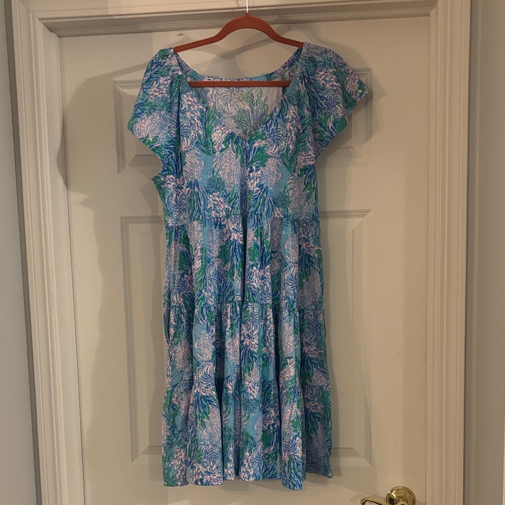 Lilly Pulitzer Kawaii Dress in Strong Current Sea, Las Olas Aqua 💙Sz Large